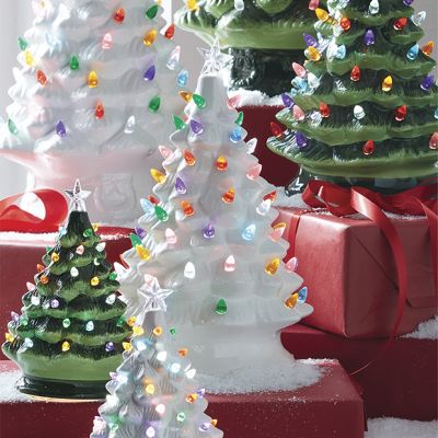 White Ceramic Christmas Tree With Multicolored Lights