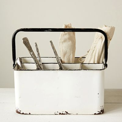 White Enamel 6 Compartment Metal Caddy