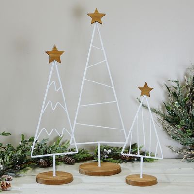 White Metal Tabletop Tree With Star Set of 3