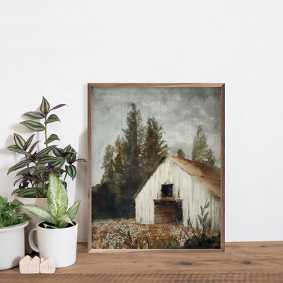 White Shed In Valley By Nina Blue Framed Wall Decor