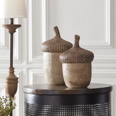 Whitewash Lidded Acorn Containers Set of 3