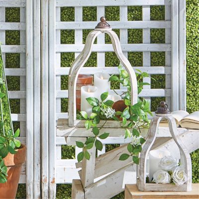 Whitewash Wood Display Lanterns Set of 2