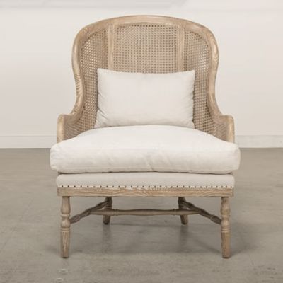 Whitewashed Cane Back Wing Chair