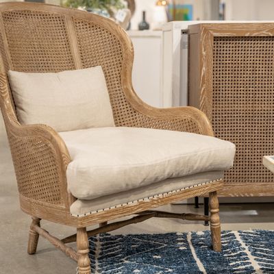 Whitewashed Cane Back Wing Chair