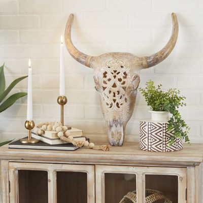Whitewashed Cow Skull Wall Accent