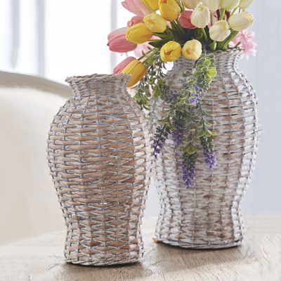 Whitewashed Willow Vase Set of 2
