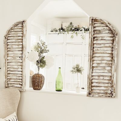 Whitewashed Wood Arched Shutter Set of 2