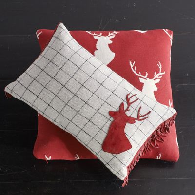 Window Plaid Rectangle Throw Pillow With Deer Silhouette