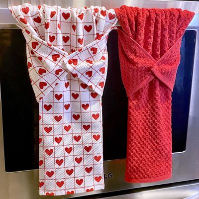 Windowpane Hearts Dish Towel Set of 2