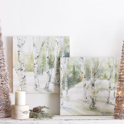 Winter Birch Forest Lighted Canvas Print Set of 2
