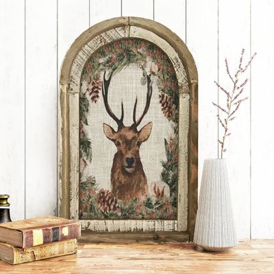 Winter Deer Arched Linen Wall Art