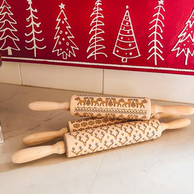 Winter Holiday Carved Wood Rolling Pin Set of 3