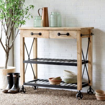 Wood and Metal Rolling Work Cart | SHIPS FREE