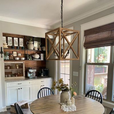 Wood and Metal Square Chandelier