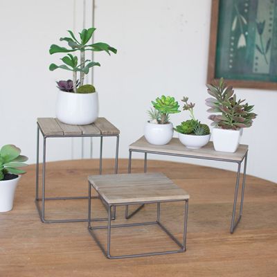 Wood and Metal Tabletop Riser Set of 3