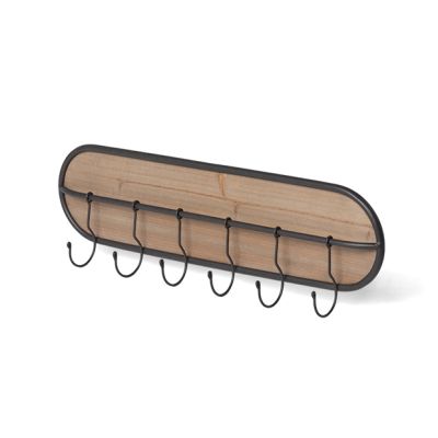 Wood and Metal Wall Rack With Hooks