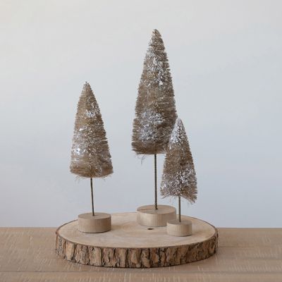 Wood Base snowy Bottlebrush Tree