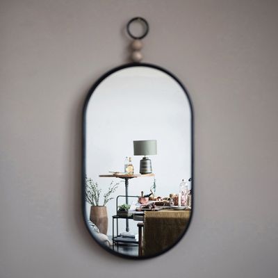 Wood Bead Accent Oval Wall Mirror