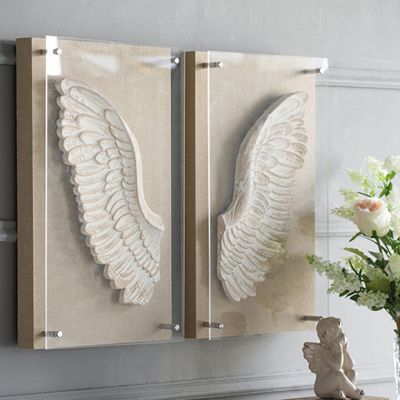 Wood Carved Wing Wall Decor Set of 2
