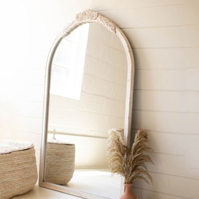 Wood Framed Arched Ornate Wall Mirror
