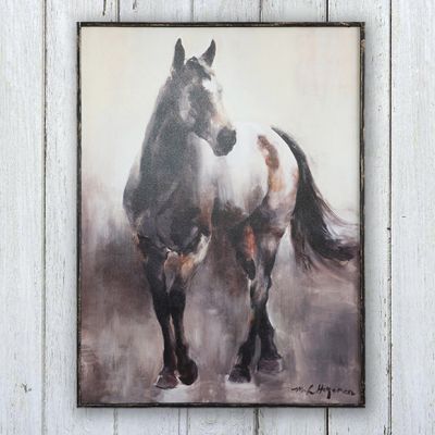 Wood Framed Canvas Horse Wall Art