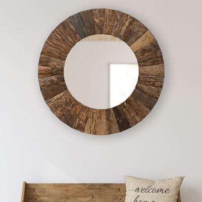 Wood Framed Round Accent Mirror