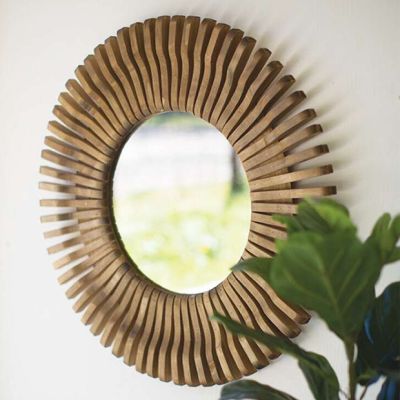 Wood Framed Round Mirror