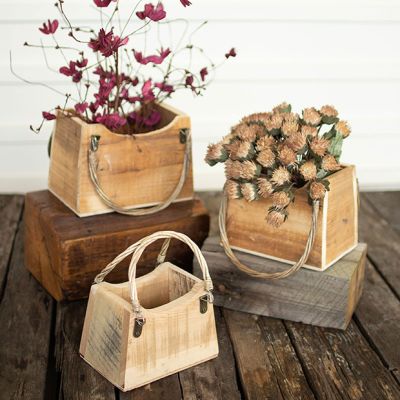 Wood Handbag Shaped Planter Set of 3
