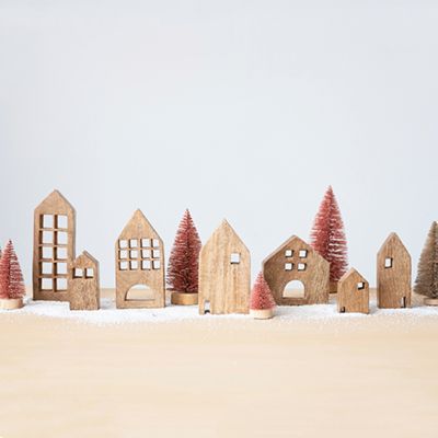 Wood Houses Tabletop Decor Set of 7