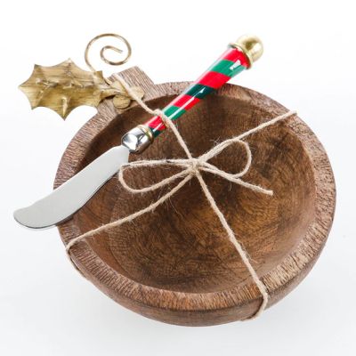 Wood Ornament Bowl and Spreader Set