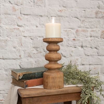 Wood Pedestal Candlestick