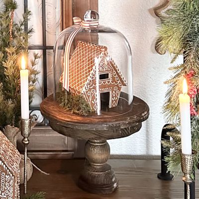 Wood Pedestal With Glass Cloche