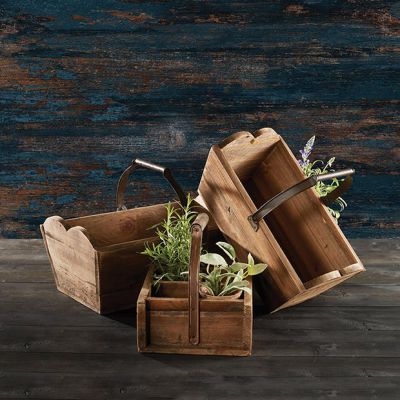 Wood Planter Box With Handle Set of 2