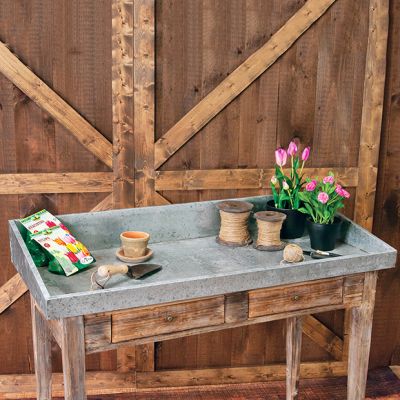 Wood Potting Table With Galvanized Top