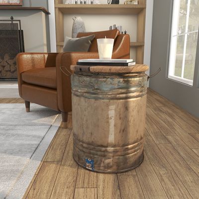 Wood Top Barrel Side Table