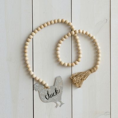 Wooden Beads With Chicken and Tassel Set of 2
