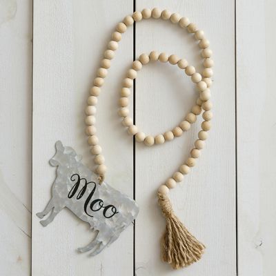 Wooden Beads With Cow and Tassel Set of 2