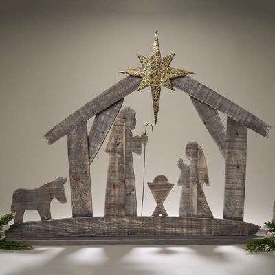 Wooden Silhouette Tabletop Nativity Scene