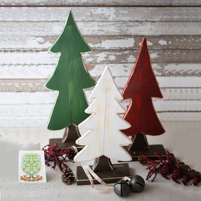 Wooden Tabletop Christmas Tree Set of 3