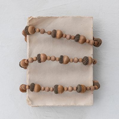 Woodland Christmas Acorn and Bead Garland Set of 3