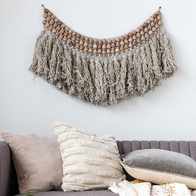 Wool And Wood Bead Fringed Wall Hanging