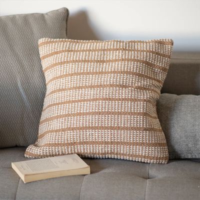 Woven Beige Stripe Throw Pillow Cover