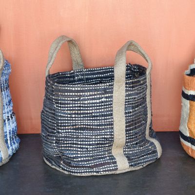 Woven Hemp and Leather Tote Bag