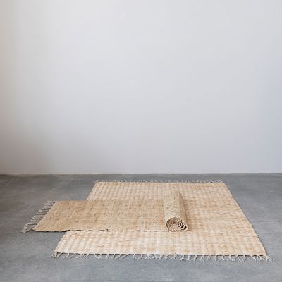Woven Jute and Cotton Rug With Fringe