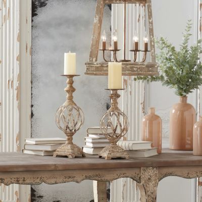 Woven Metal Distressed Candleholders Set of 2
