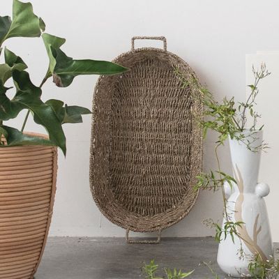Woven Oblong Seagrass Tray With Handles