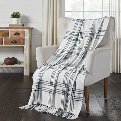 Woven Pine Green Plaid Throw Blanket With Tassels