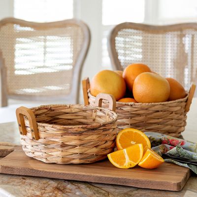 Woven Round Handled Serving Baskets Set of 2