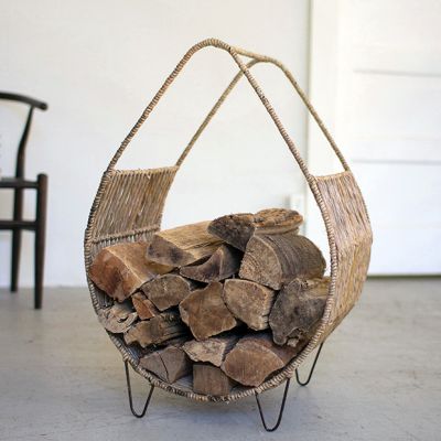 Woven Rush and Metal Firewood Holder