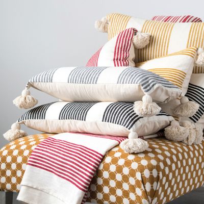 Woven Stripes Lumbar Pillow With Tassels